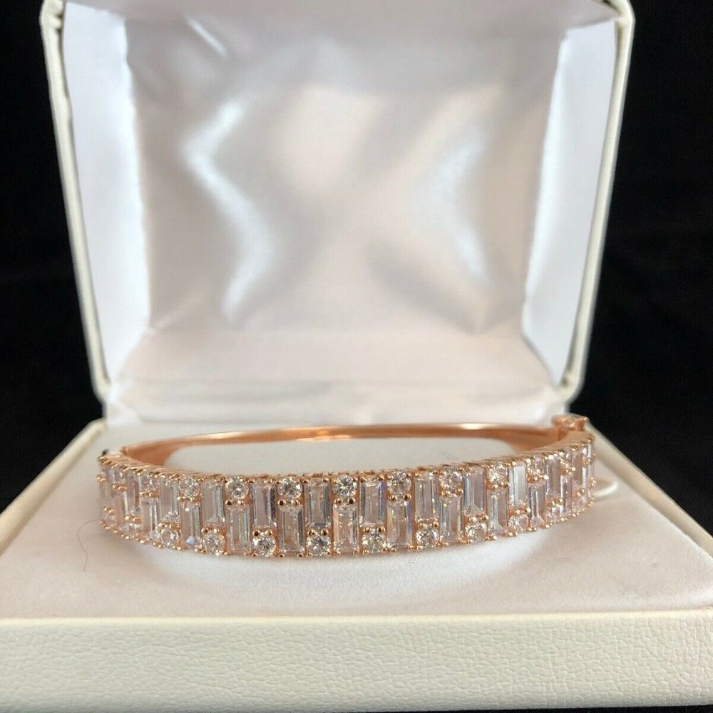 14kt Rose Gold Over Silver Cubic Zirconia Bangle Bracelet $375 NWB